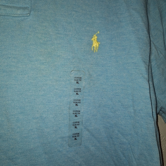 NWT Polo Ralph Lauren Heather Blue Short Sleeve Polo Shirt Yellow Pony XL Slim - Picture 3 of 5